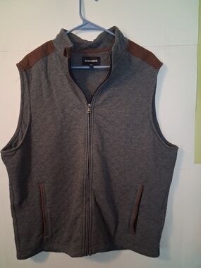 Bonobos Gray Quilted Zip Vest with Brown Accents